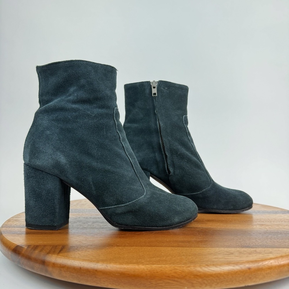 Womens Leonardo Principi Teal‎ Suede Block Heel Zip Ankle Boots Size EU 37 GUC